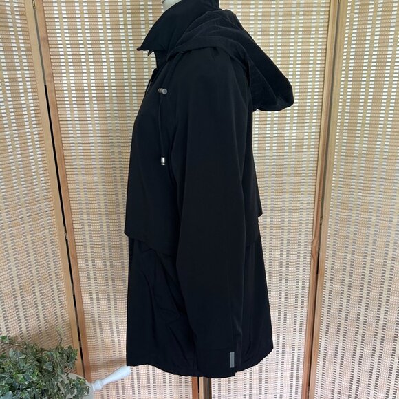 Vintage Liz Claiborne Black Hooded Coat With Plaid Lining Size S - Picture 7 of 11